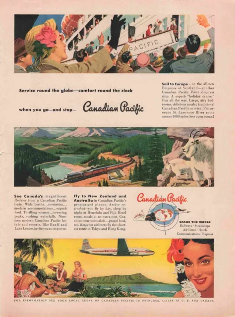 Canadian Pacific Canada New Zealand Airlines 1940s Vtg Print Ad 8x11 Wall Art