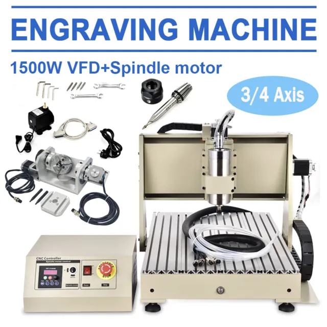 3/4 Axis 1500W 6040 CNC Router Engraver Woodworking Engraving Milling Machine