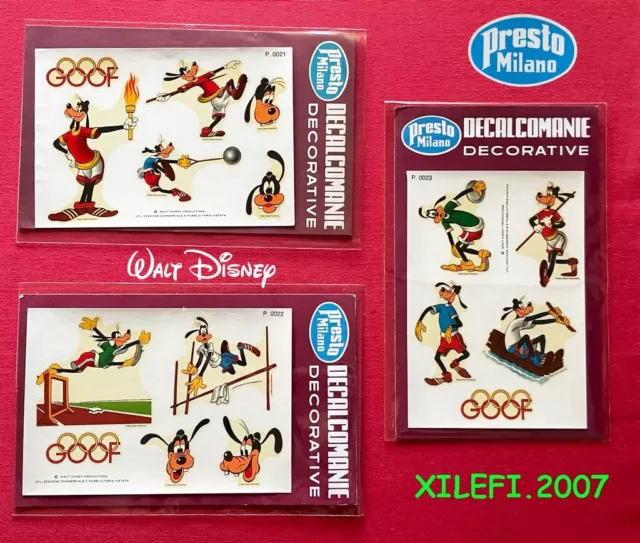 goofie pippo olimpiadi disney presto decalcomanie decorative vintage 70  3 pezzi