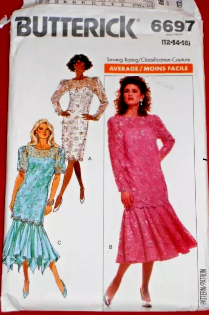 BUTTERICK 6697 Misses Loose-Fitting Pullover TUNIC or Dress w/flounce SZ 12-16