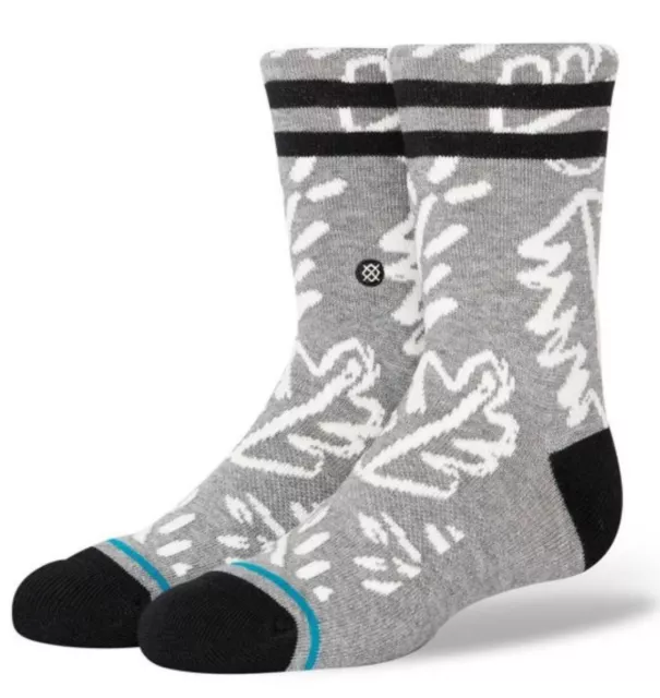 Stance Kids Socks Gray White Palm Leaves Striped Youth Large/Mens Small Size 3-7