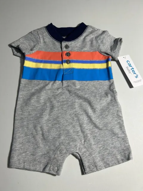 Carters Baby Boy One Piece Stripe Knit Short Outfit Size NB NWT