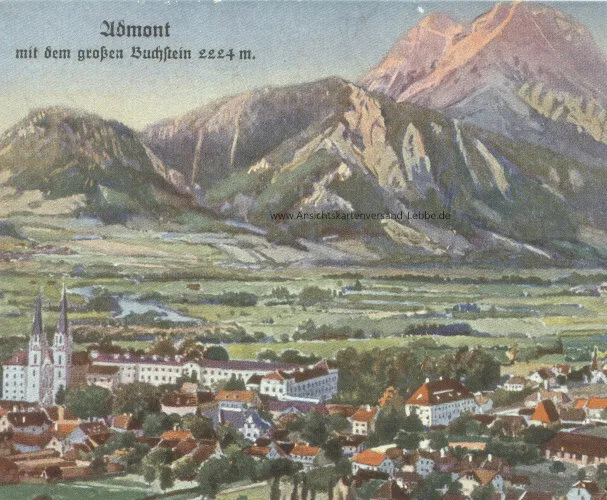 Admont mit dem großen Buchstein 2224 m - Künstlerkarte - Franz Knollmüller, Graz