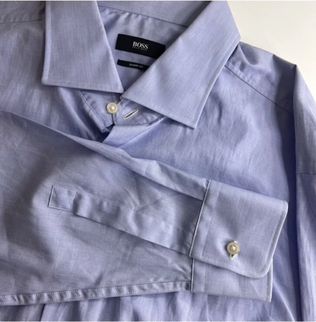 NWT Boss Hugo Boss Sharp Fit Blue Button Down Long Sleeve‎ Shirt Size 18