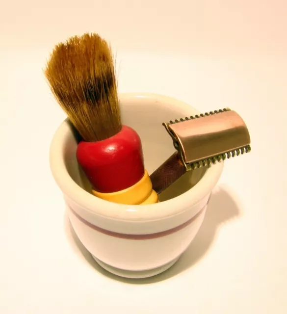 Vintage Gillette Brass & Copper Safety Comb Razor, Shaving Mug Brush Lot!