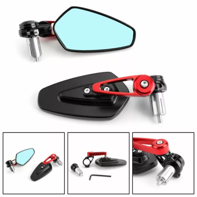 Universal Motorcycle Moto 7/8" 22mm Handle Bar End Rearview Side Mirrors Red AU5