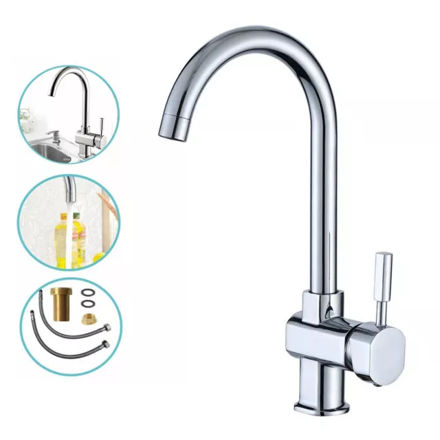 Kitchen One Hole Mixer Tap 360 Degree Swivel Spout Lavatory Sink Faucet New UK