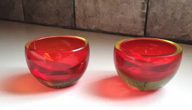 Matched Pair of Murano Orb Sommerso Vaseline Da Ros Bowls UV Reactive 1960s MCM 3