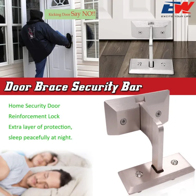 Door Brace Security Bar Lock Anti Kick for Residential, External Swing Doors NEW
