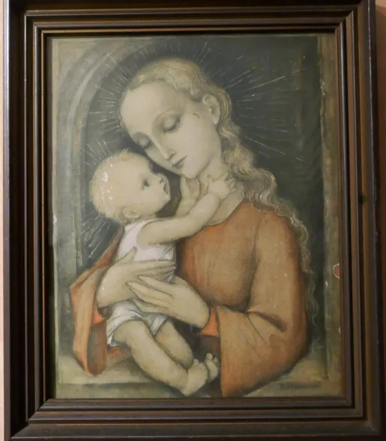 Hummelbild " Maria mit Kind ". Farbiger Kunstdruck.Signiert.