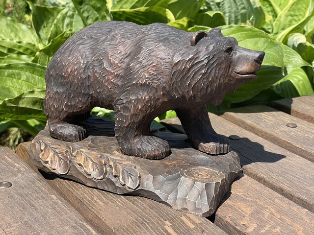 Large Hand Carved Wooden Statue Figurine Brown Bear Grizzly 14.5 Cm