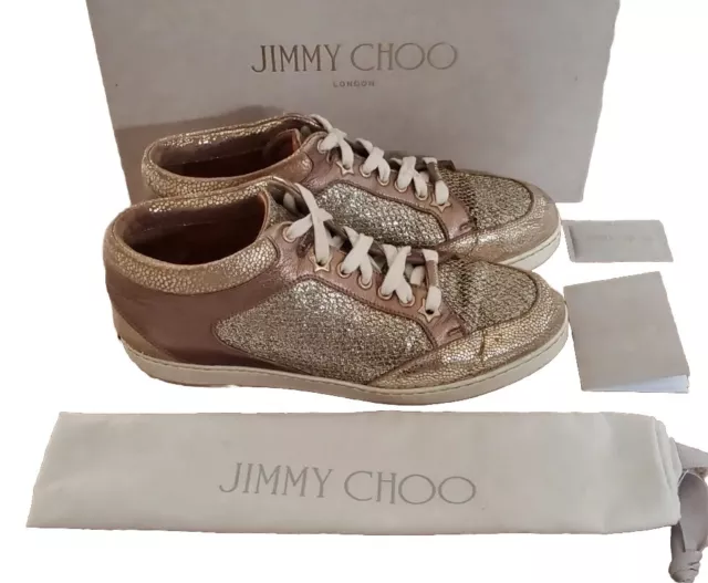 Jimmy Choo Brown/Gold Suede and Coarse Glitter Miami Sneakers Size 38 Jimmy  Choo | TLC