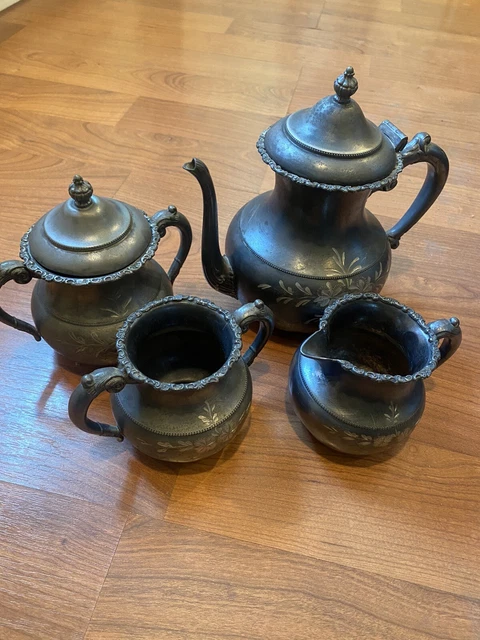 Antique VanBergh SP Co Silver Plate  quadruple. Tea Sugar Creamer Set