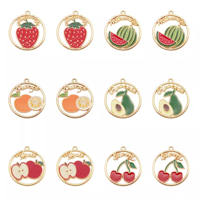 12pcs Gold Tone Alloy Enamel Fruit Charm Pendant Earring Jewellery DIY  31x28 mm