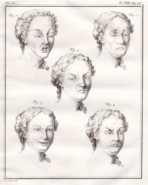 Emotions Gesichtszüge Medizin medicine engraving Kupferstich Buffon 1780