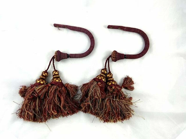 Vintage Curtain Hold Backs w Tassels. Solid Drapery Hooks. Large Tassels Regency 3