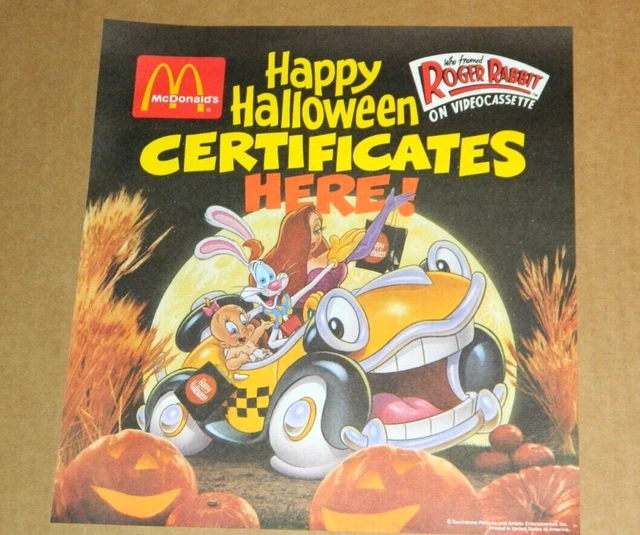 Roger Rabbit Ad VTG 1989 MCDONALDS Disney Who Framed Roger Rabbit Happy Halloween Ad ...