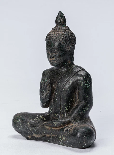 Buddha - Antique Khmer Style Seated Bronze Buddha Statue Teaching Mudra -22cm/9" 3