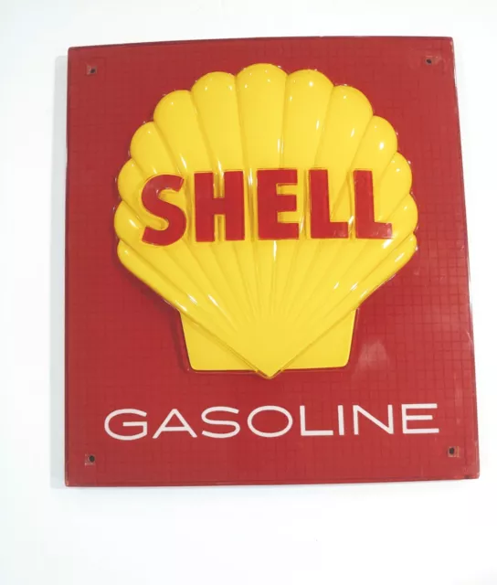 Vintage Shell Embossed 12" X 11" Hard Plastic Gasoline Pump Sign Nice Rare Sign