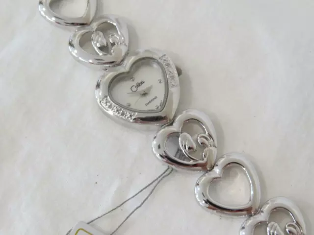New Women's Colibri Silvertone Bracelet Watch "Mother's Joy" Heart Band NWT $69 2