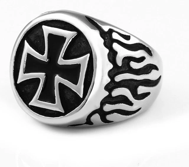 Bague chevalière Templier Acier inoxydable 316L Croix des templiers Croix pattée