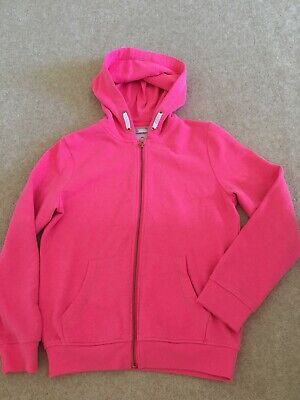 M&S Girls Zip Up Hoody. Age 11-12. Bright Pink With Gold Trim.Hardly Worn.