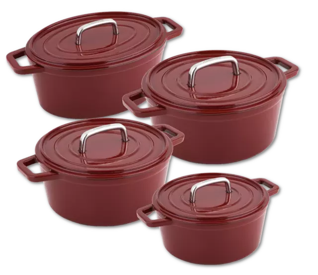 Gusseisen Bräter Topf Rot Schmortopf Deckel Gusstopf Backofen Induktion Kochtopf