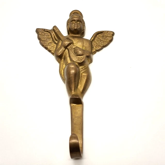 Brass Angel / Cherub Coat Hat Hook Wall Hanger Vintage