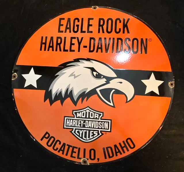 Vintage HARLEY-DAVIDSON EAGLE ROCK PORCELAIN SIGN Rare Advertising 30" Diameter