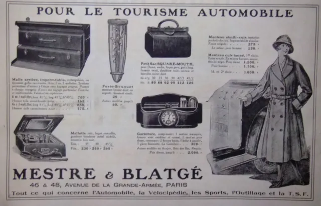 Publicité Mestre & Blatgé Pour Le Tourisme Automobile Mallette Manteau Cuir