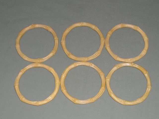 6 Vintage 5" Plastic Faux Tan Bamboo Rings Macrame Hangers Holders Craft Lot