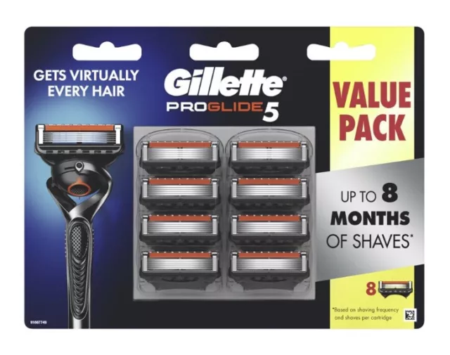 Genuine Gillette Proglide 5 Power Value 8 Pack Shaving Razor Blades Cartridges