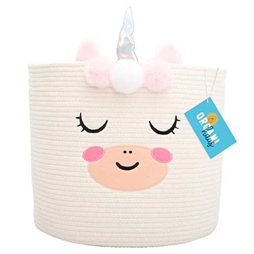 Cotton Rope Unicorn Basket for Nursery Decor for Girls | Baby Girl Laundry