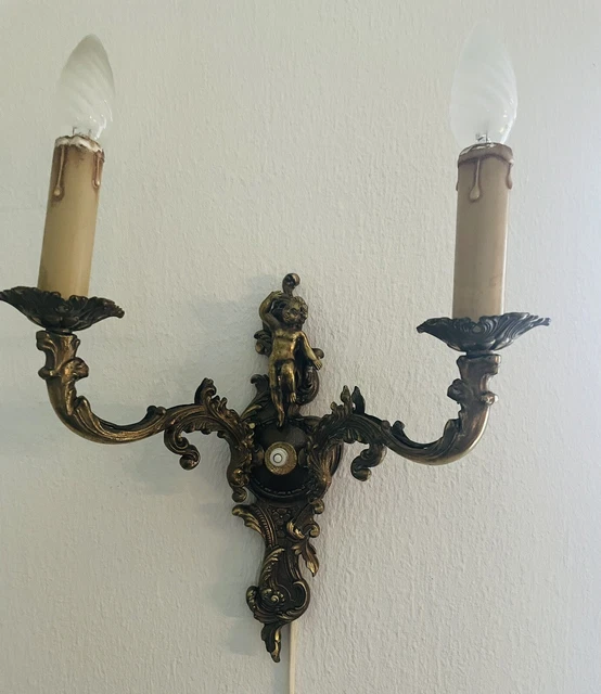 Antiker Wandlüster Engel Messing Bronze Frankreich(2)