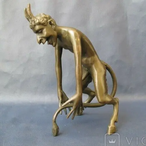 Vintage Devil Sculpture Bronze Statue Satyr Figure Decor Tail Rare Old 20th