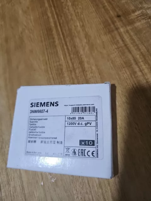 3NW6607-4 Siemens SENTRON, fusible cylindrique, 10x85 mm, 20 A, gPV, Un DC : 150