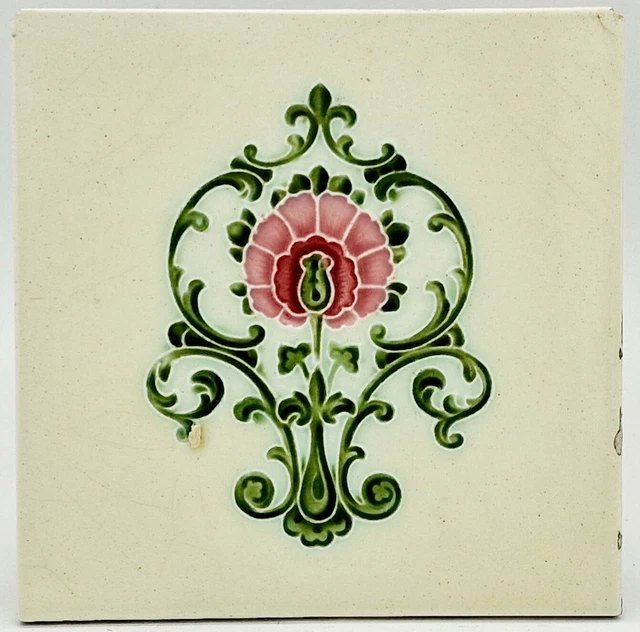 Antique Fireplace Tile Floral Moulded Majolica Rhodes Tile Co C1900 AE8
