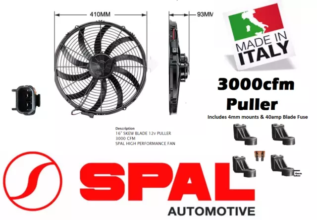 For Spal 16" Thermo Fan Skew Blade 12v Puller 3000 CFM Low Profile New Extreme