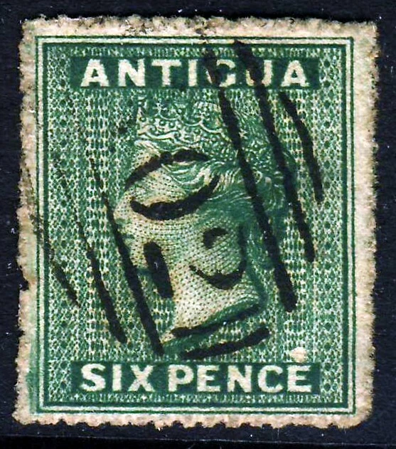ANTIGUA Queen Victoria 1863 6d. Green Perf 14 Wmk Small Star SIDEWAYS SG 8 VFU