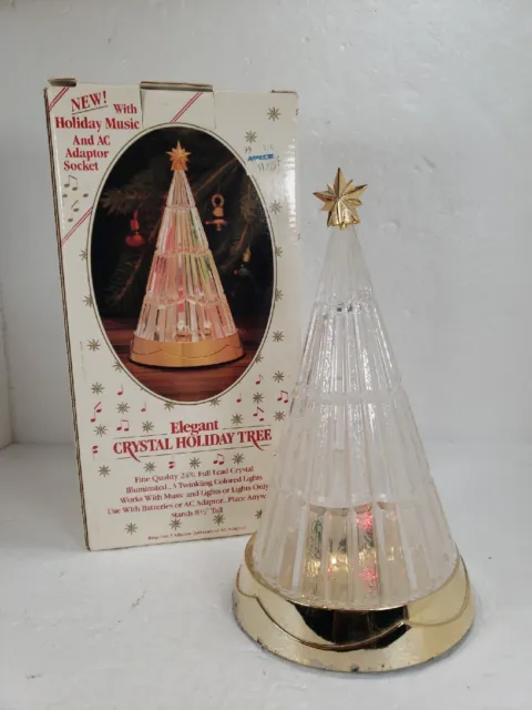 Vintage Glass Crystal Lighted Musical Holiday Christmas Tree