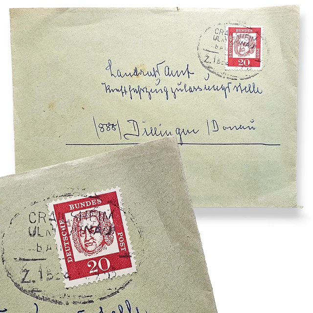 Bahnpost Z. Crailsheim-Ulm 3 Zeiler Kraftfahrzeugzulassungsstelle Dillingen 1963
