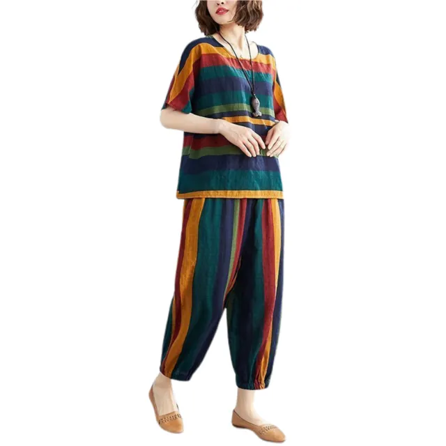 2 Pcs/Set Lady Outfit Set Soft Plus Size Pullover Crew Neck Autumn Trousers Suit
