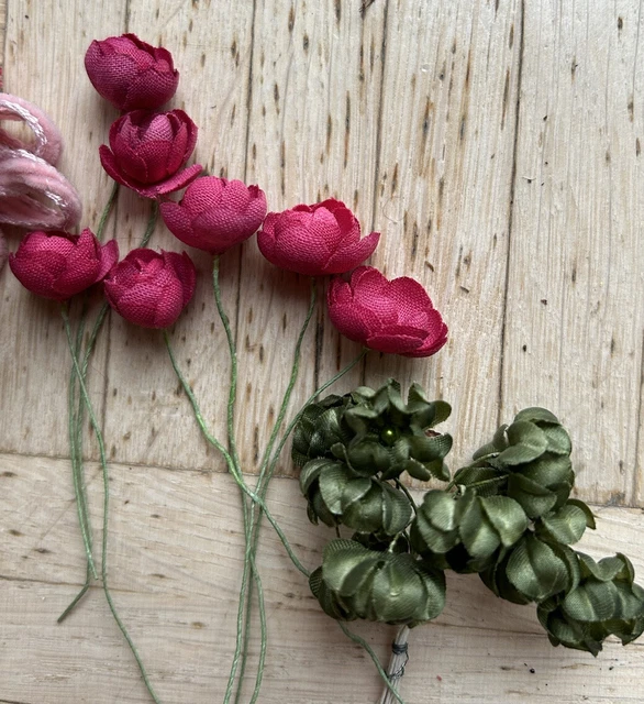 Mini Stoff Blumen mit Draht Konvolut Kunststoff 3