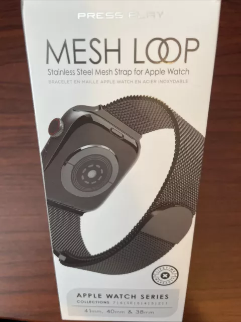 PRESS PLAY Stainless Steel Apple Watch Mesh Strap 8/7/6/SE/5/4/3/2/1 BLACK NEW!