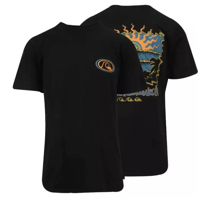 Quiksilver Men's T-Shirt Black Blue Orange Wave & Mountain Graphic S/S (S12)