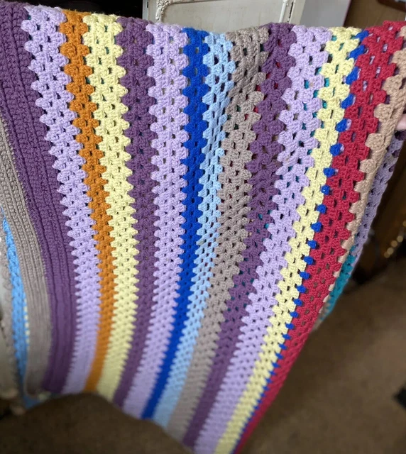 Manta afgana de ganchillo vintage hecha a mano multicolor arco iris abuela boho