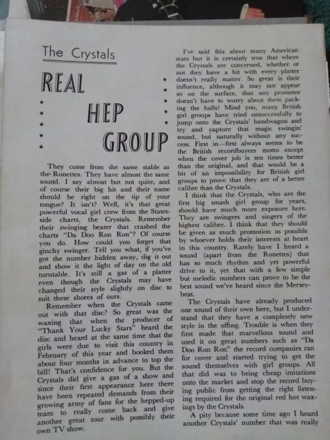 L1L Ephemera 1964 pop article the crystals