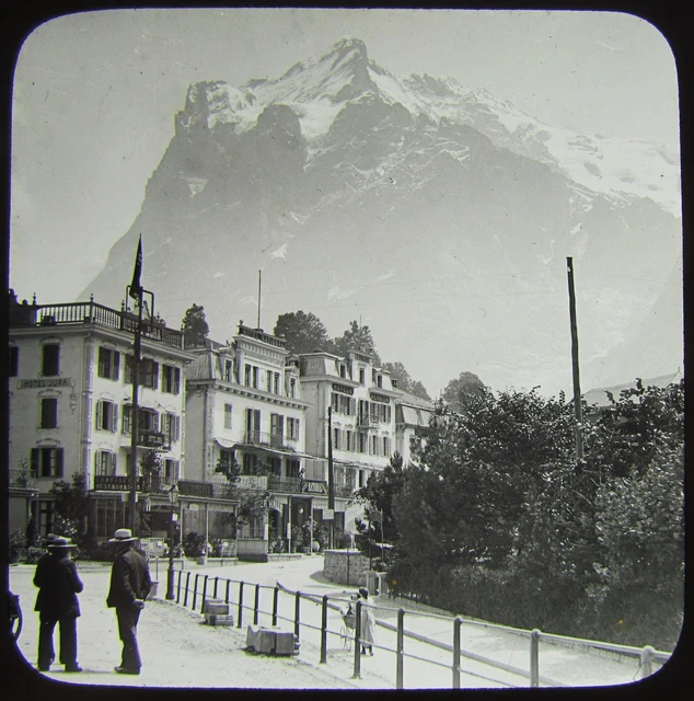 Glass Magic Lantern Slide THE WETTERHORN GRINDELWALD C1910 SWITZERLAND PHOTO