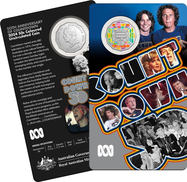 2024 50TH ANNIVERSARY Of Countdown 50 Cent Coloured Coin in Card UNC 66.90 PicClick AU