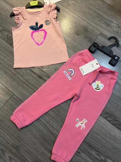 M&S girls age 2-3 pink joggers and top outfit bundle BNWT 💖